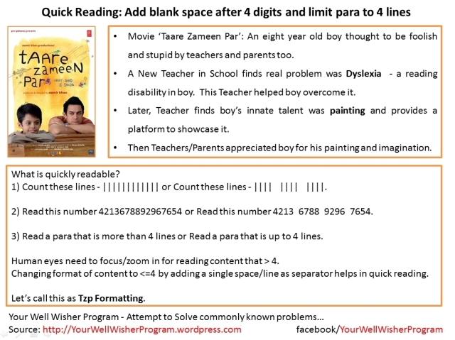 Quick Reading - Add blank space after 4 digits and limit para to 4 lines